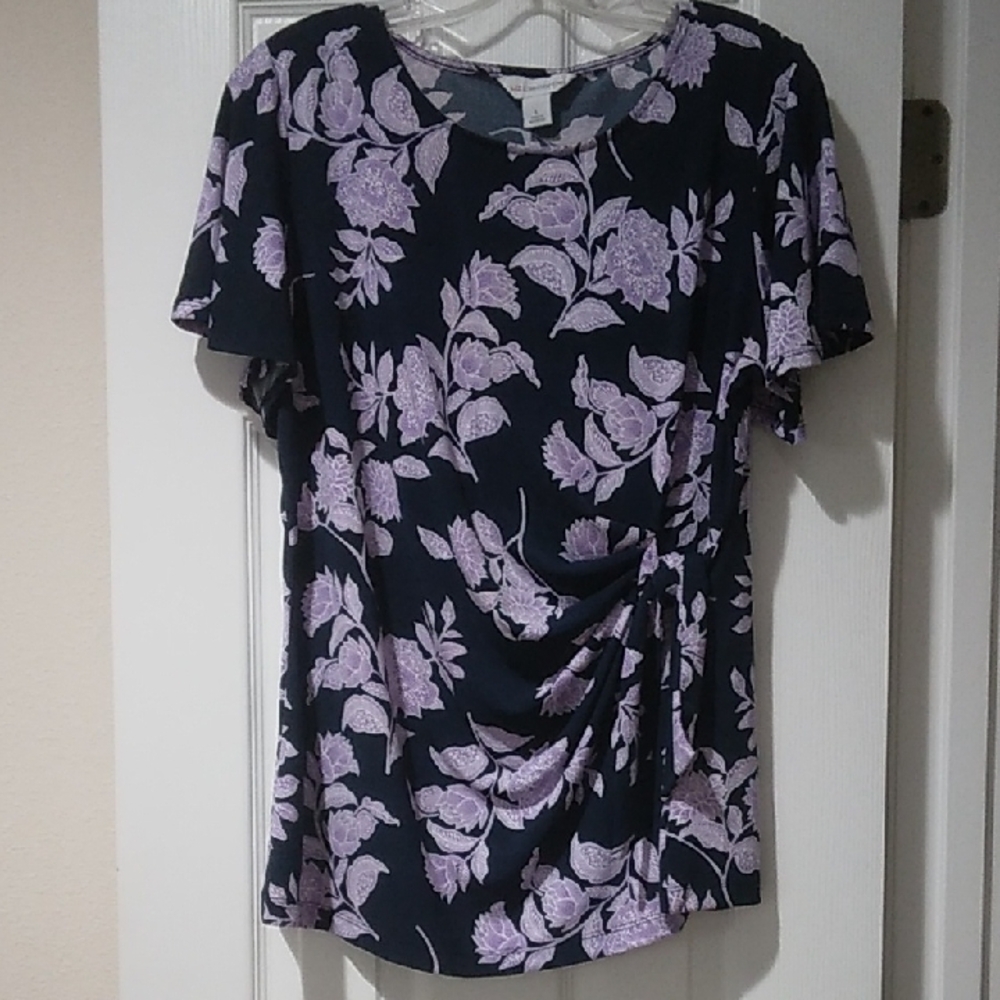 Liz Claiborne Black Flutter Sleeve Ruched Blouse